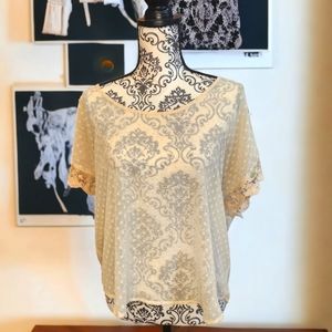 Soul Cafe See Through Sheer/ Lacy Shot Sleeve Top Size XL in Cream
